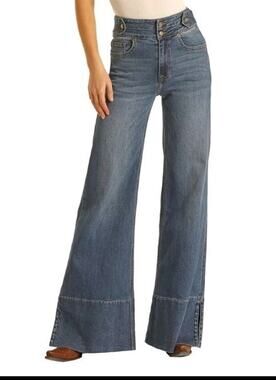 Rock & Roll Denim Jeans Womens 28x30 Blue Distressed Palazzo Flare Wide Leg